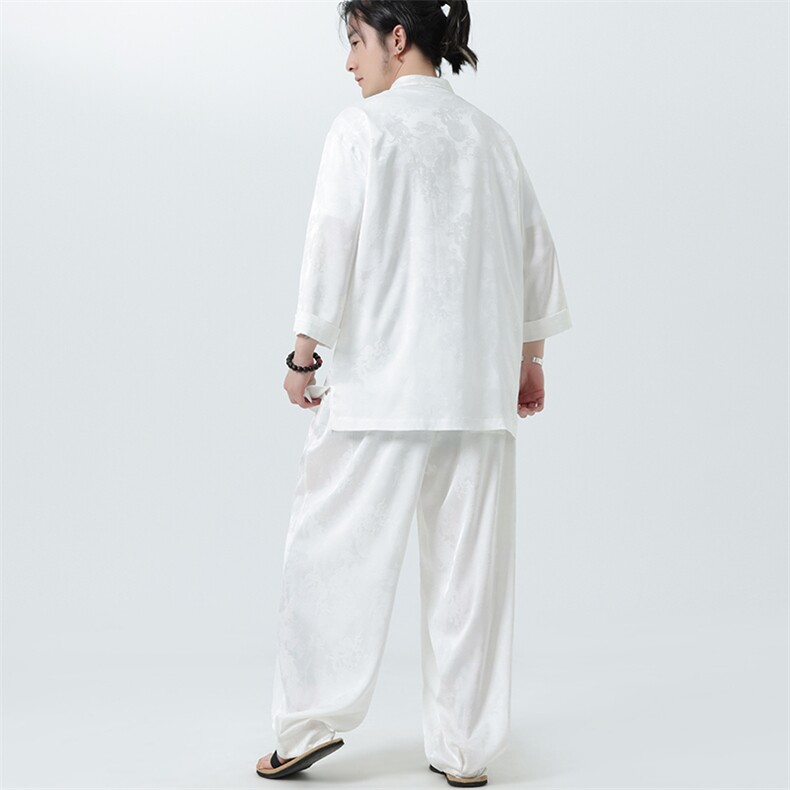 2025夏季新款七分袖衬衫休闲裤子风男士套装TZ100-P110,男装衬衫,电商A008