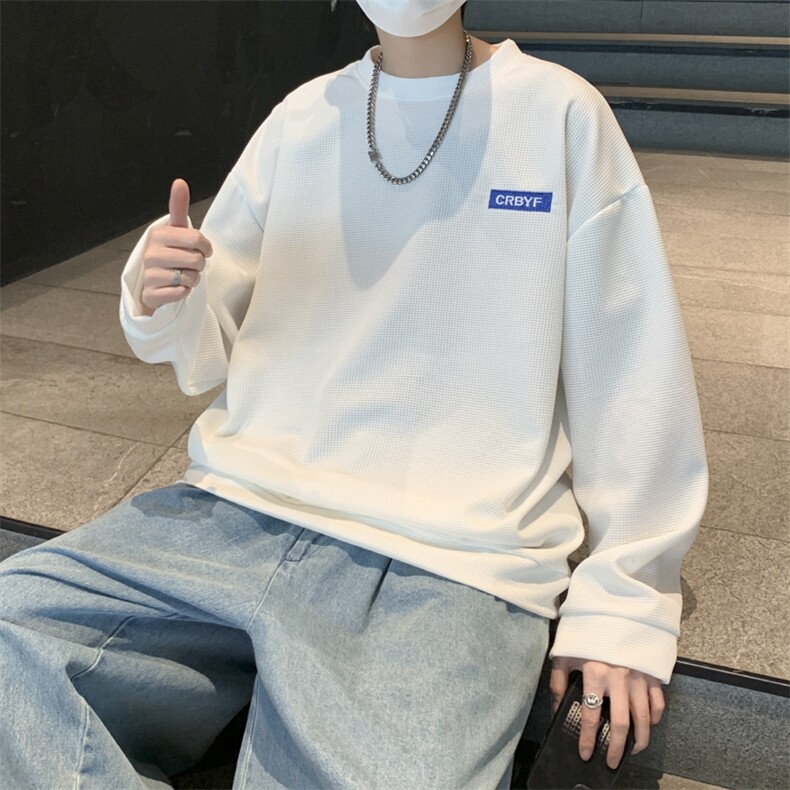 春季潮牌华夫格圆领卫衣男贴标克莱因蓝百搭宽松外套W2937-P28,男装卫衣,星座512-2