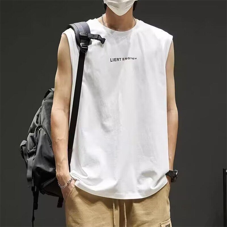现货文艺简约ins潮流流行无袖t恤男潮牌纯棉运动背心夏季无品牌新图片