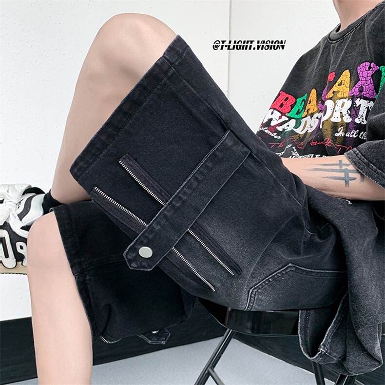 B221 美式ins高街设计感拉链直通五分牛仔裤 LK23082-P50 控68图片