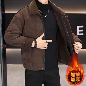 (网图)皮草翻领皮毛一体加绒外套男鹿皮绒皮夹克 313B-828-P140图片