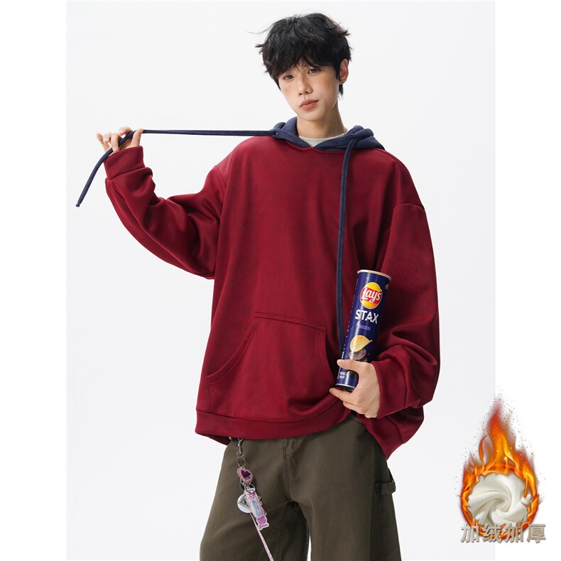 现货WY10166-特P48加绒P55美式复古撞色解构拼接大码男卫衣,男装卫衣,电商A059