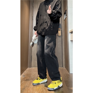 秋冬新款美式复古水洗潮流褶皱直筒牛仔裤B315-K23525-P65控78图片