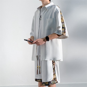 1小熊短袖衬衫男+短裤大码M-5XL套装92%聚酯纤维8%氨纶TZ77058P70,30男人穿着搭配图片