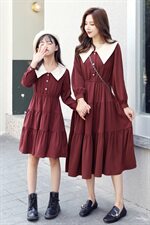 2021春秋季新款拼色长款亲子连衣裙蛋糕裙中长款复古长袖女，女装连衣裙，安之芮娜