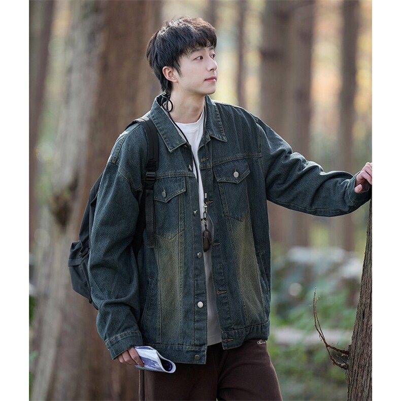 春季新款Q2481-TP45不水洗做旧痞帅青少年百搭牛仔外套男女，男装工装外套，电商A102