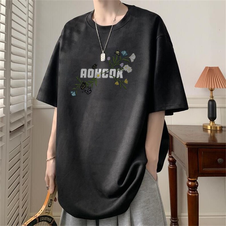 可设48小时发货支持抖音得物来样二开240克重磅美式麂皮绒短袖t恤,男装T恤,电商A486-1