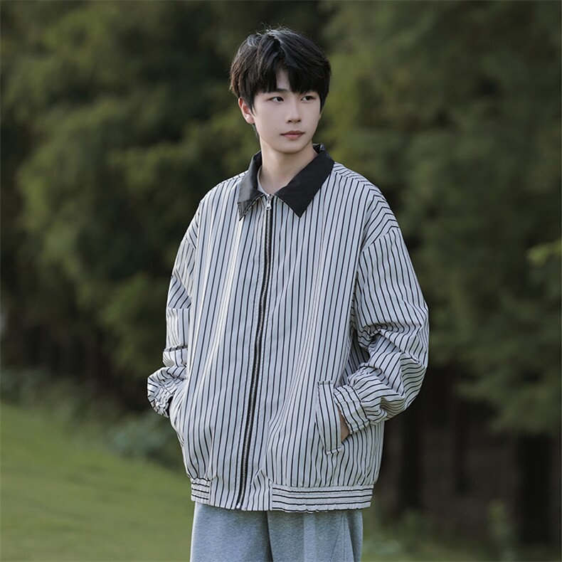 2025秋装两面穿条纹外套男大码休闲夹克JK92P65,男装夹克,电商C323