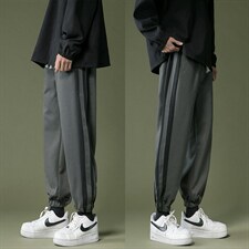 冬季加绒加厚港风宽松潮流条纹拼接休闲裤男7728-P50加绒P60，男装休闲裤，电商A059