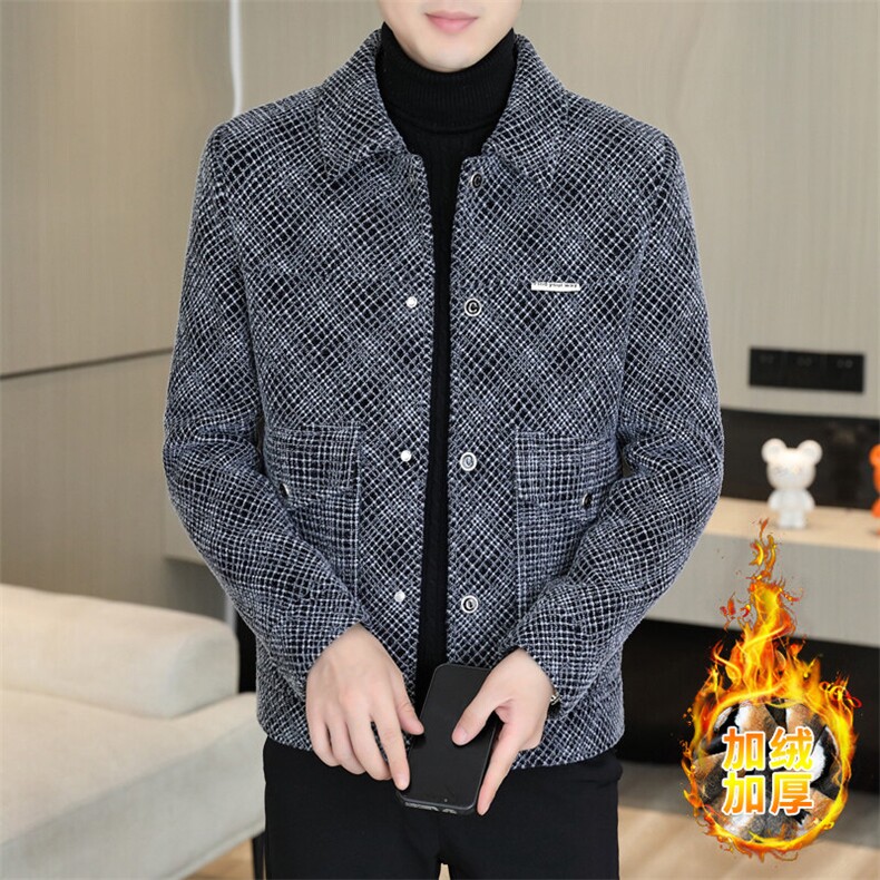 福利款秋冬毛呢大衣短款加绒加厚翻领夹克外套上衣男D78P125,男装夹克,电商B226-2（原B217-2）