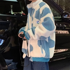 2025年新款秋冬季百搭盐系服男女ins潮外套棉衣保暖奶牛花纹，男装棉衣，星座715-4