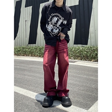 B221美式ins高街暗黑小众宽松直筒运动牛仔裤LK23139-P65控88，男装牛仔裤，电商B221