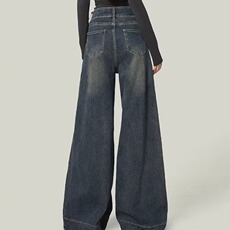 水泥灰阔腿牛仔裤女春秋2025年新款宽松设计感直筒垂感拖地裤，男装牛仔裤，星座1210-1