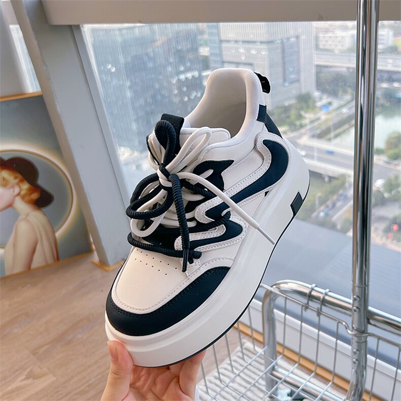 新款真皮高帮小白鞋女厚底增高百搭板鞋休闲时尚系带女鞋，女鞋休闲鞋，电商A223