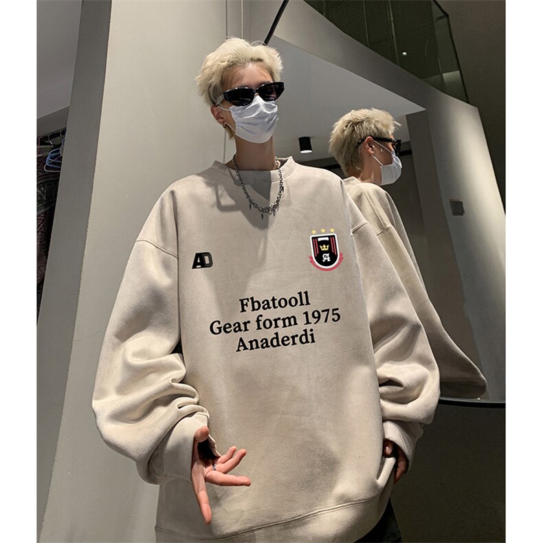 抖音得物供货提供视频秋冬重磅美式麂皮绒圆领卫衣JY346,男装卫衣,电商A486