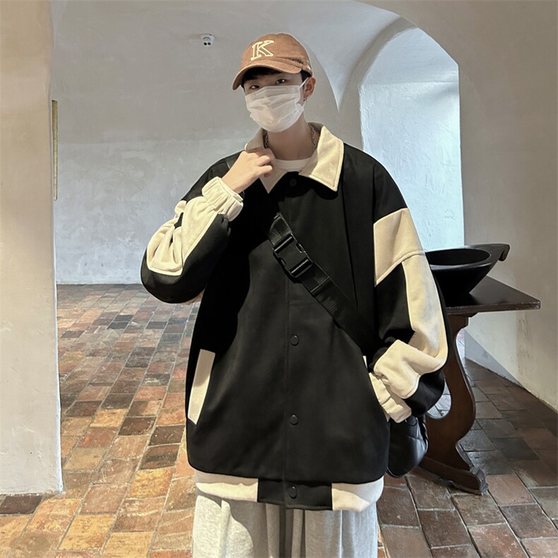 麂皮绒！翻领拼色外套男春秋季宽松夹克XH23-P70,男装夹克,电商B367