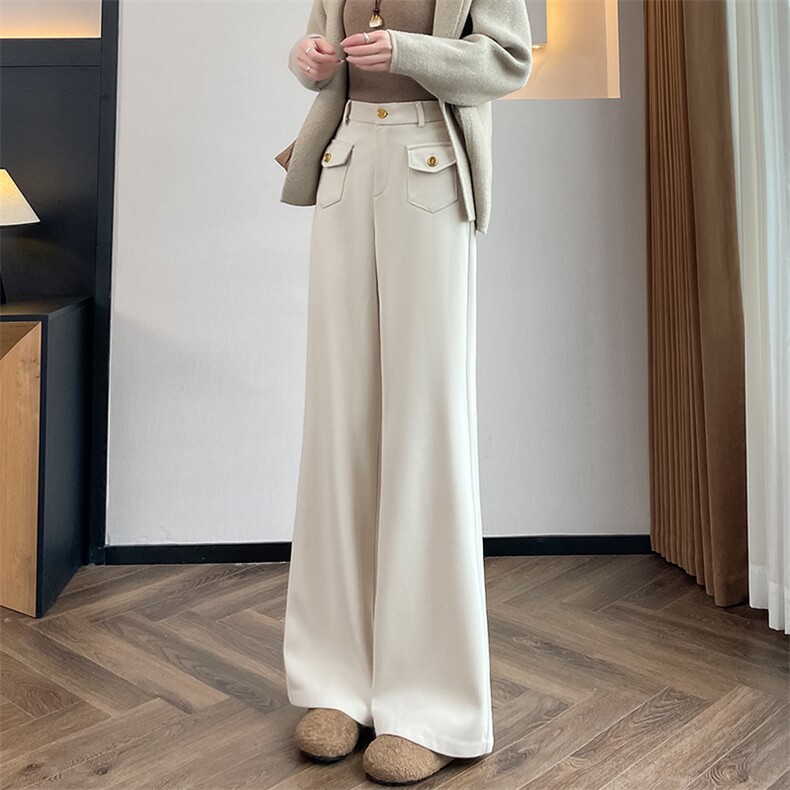 高腰羊毛呢阔腿裤女秋冬新款加厚直筒裤子小个子窄版西装裤,女装休闲裤,云美莎专业女裤-全店现货