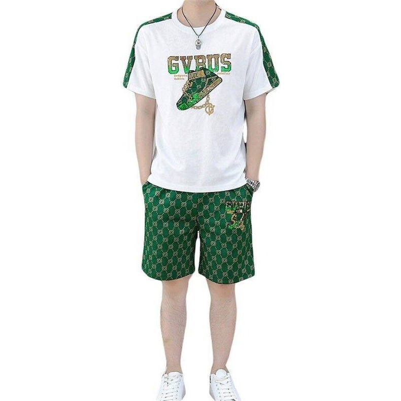 83672-P65欧货短袖t恤休闲套装男潮牌2025夏季新款男士短裤两件套,男装牛仔裤,电商D310B-1