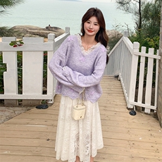 春装现货立体蝴蝶毛衣蕾丝半身裙两件套2C133-8903-P145-K198，女装套装/套裙，2C133
