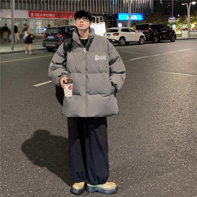 港风夜景冬款字母印花宽松休闲立领棉服A247-MY2091特批65控98,男装棉衣,电商A247