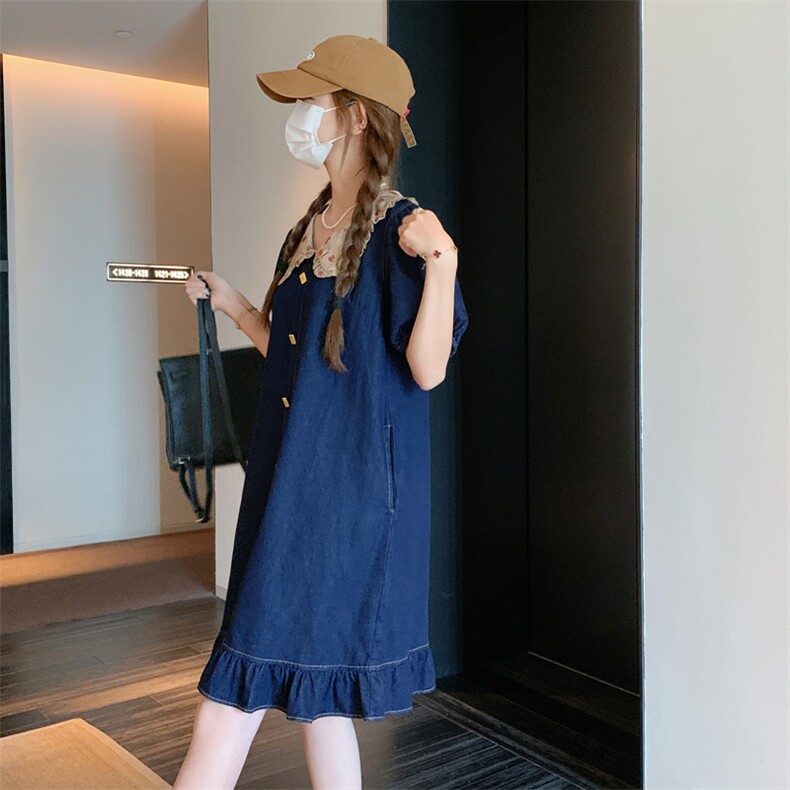 俏皮减龄娃娃领牛仔连衣裙女2025新款夏日绝美穿搭小个子a字裙子,女装套装/套裙,2C279
