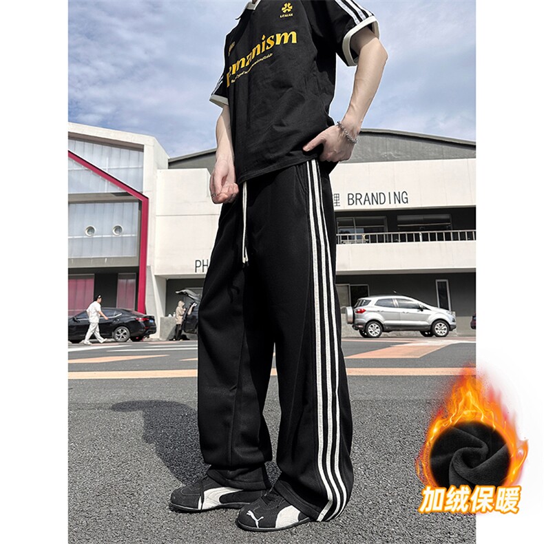 A178-K2838JR大货秋冬季加绒加厚三条杠卫裤直筒宽松特P42,男装休闲裤,电商A178