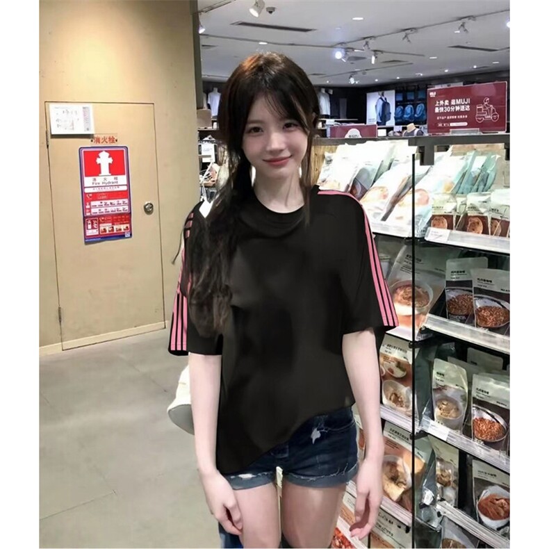 抖音得物品质二开240克宽松纯棉美式潮牌印花三条杠中性风短袖T恤,男装T恤,电商A486