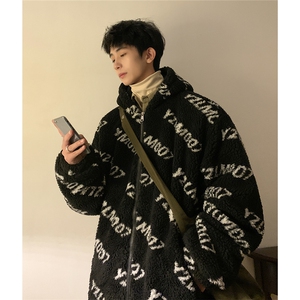 1港风定制LOGO羊羔毛棉衣大码M-5XL连帽棉衣外套男78710P105控148图片