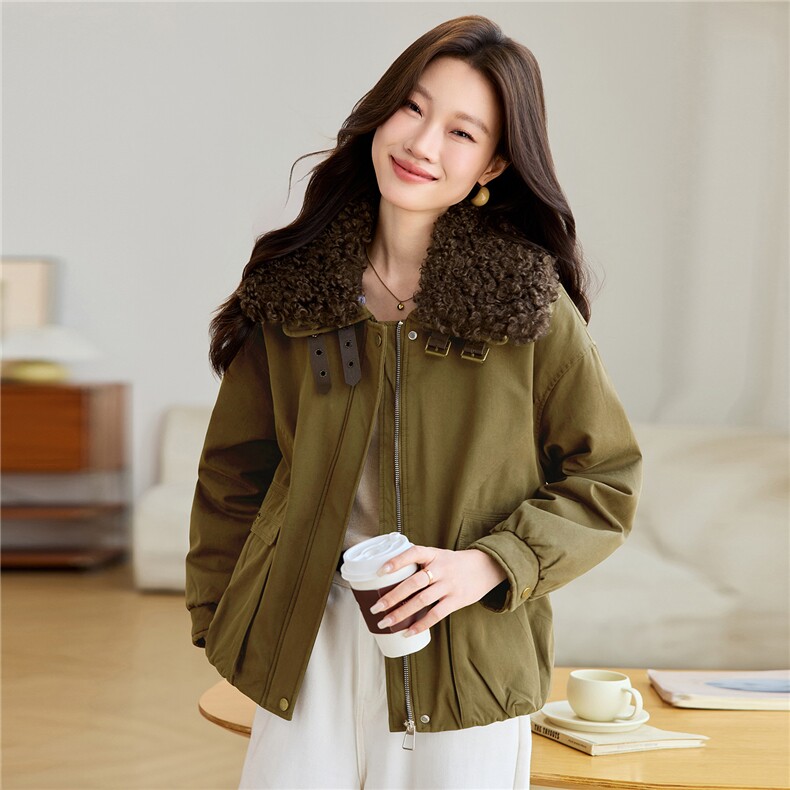 2025年冬季可拆卸羊羔毛翻领加厚加绒内里棉服棉衣派克服,女装棉衣/棉服,简韵佳