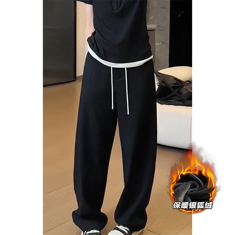 藏青色美式弯刀卫裤男秋季运动垂感直筒裤子慵懒风宽松阔腿休闲裤图片