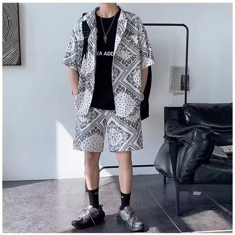 泰云南泼水节度假旅游花衬衫短袖沙滩套装夏季薄款速干男女情侣,男装衬衫,星座1210-1