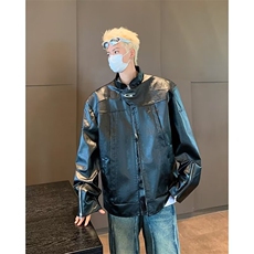 短款皮衣外套男款春秋季美式街头宽松做旧小众设计感机车夹克，男装夹克，星座716-4