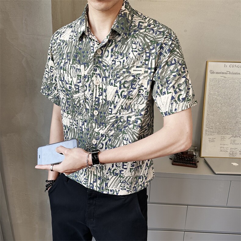 男士短袖衬衫夏季新款时尚百搭休闲衬衣薄款上衣C559-P68,男装T恤,电商A237