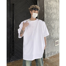美式金属拉链设计垫肩纯色男女短袖T恤-H86030特P18-可二次开发，男装T恤，电商B289