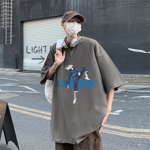 B239-1102-P25 立体感人像印花 夏季重磅落肩袖 短袖T恤男 美式图片