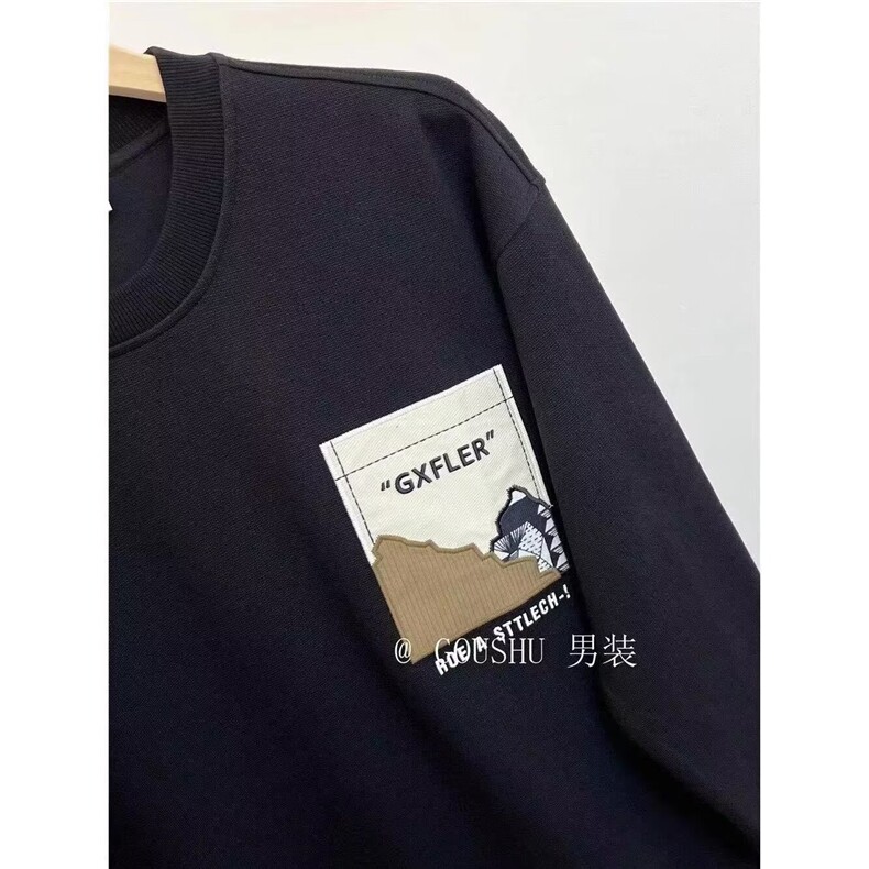 口袋印花长袖卫衣男圆领2025秋季潮牌运动t恤男加绒男装上衣服,男装T恤,星座506A