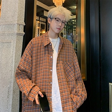 衬衫男秋季新款港风大码宽松磨毛格子长袖衬衣CS580-P38(现货），男装衬衫，星座214-3
