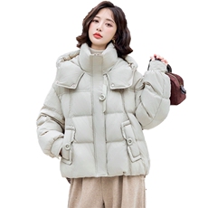 时尚立领连帽羽绒服女2024冬季新款小个子休闲保暖短款白鸭绒外套，女装羽绒服，悦祺