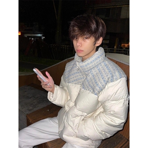 美式小香风拼接棉服男款冬季加厚保暖立领面包服潮牌情侣棉衣外套图片