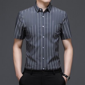 C6850钱塘2020-2常年款精品男士男士短袖休闲高端衬衫竖条纹P55图片