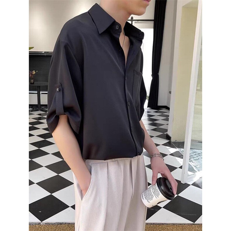 衬衫男短袖韩版七分袖衬衣痞帅夏季冰丝上衣1001-1-CS567-P35,男装衬衫,星座1001-1