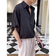 衬衫男短袖韩版七分袖衬衣痞帅夏季冰丝上衣1001-1-CS567-P35，男装衬衫，星座1001-1