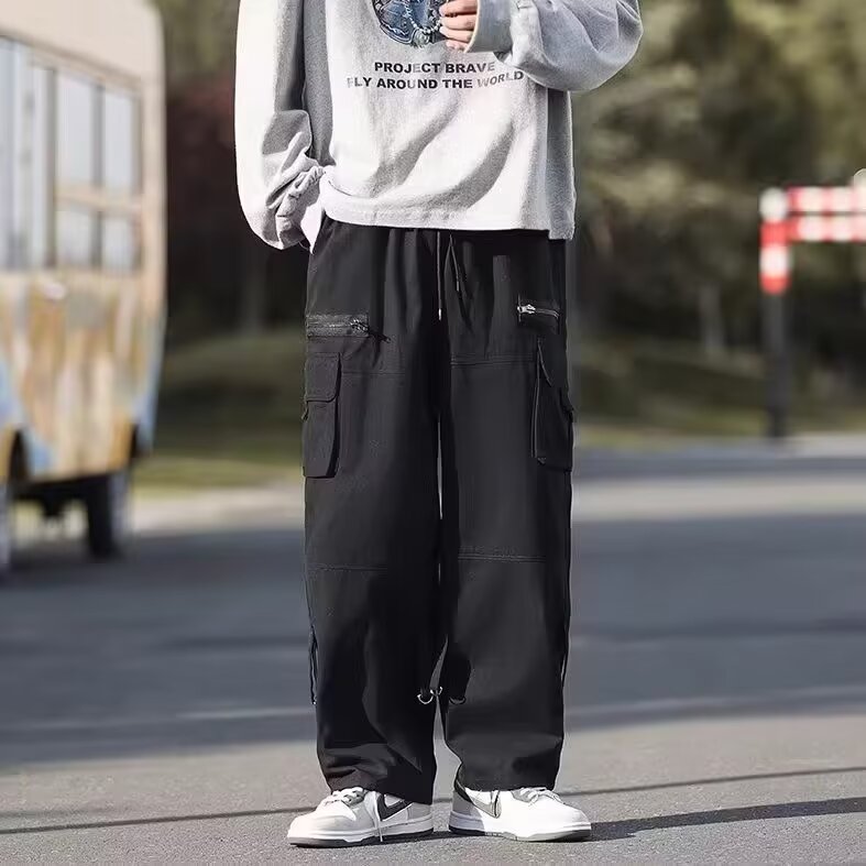 痞帅多口袋工装裤男春夏季日系潮流直筒宽松休闲裤小众拉链拖地裤,男装工装外套,星座1210-1