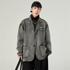 复古水洗牛仔外套男秋季新款小众做旧西装领夹克上衣炸街1337-P70，男装工装外套，星座910-5