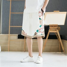 复古风刺绣工装短裤男潮牌宽松休闲百搭中裤松紧款，男装牛仔裤，星座816-2（原B366-1）