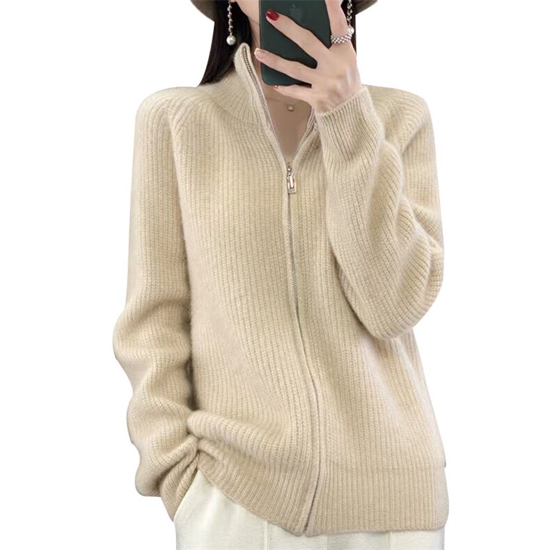重磅加厚拉链开衫女毛衣外套2025新款宽松显瘦长袖保暖针织毛衫新,针织衫/毛衣,萱芳婷羊绒