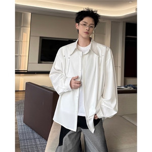 春秋男士衬衫外套韩版休闲长袖衬衫打底西装领铆钉装饰衬衫 P42图片