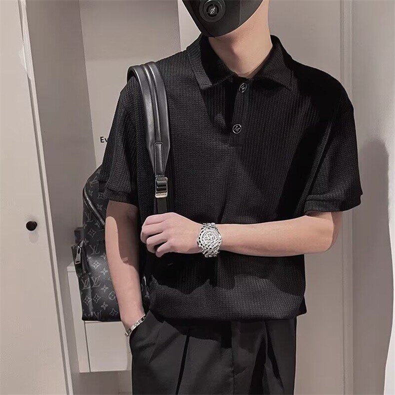 W9785-P32网图现货冰丝polo衫短袖夏季薄款韩版高级感针织半袖,男装T恤,星座1608-2