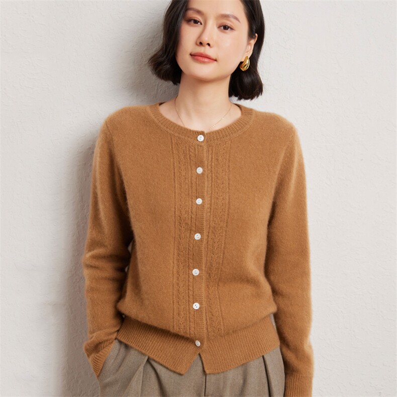 25春秋精纺羊毛开衫女圆领钻石彩扣毛衣超软宽松休闲外套上衣,女装羊绒衫,臻维羊绒