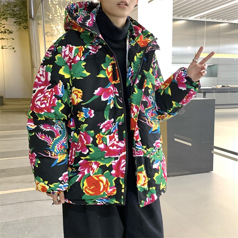 MY206东北大花连帽加厚保暖防寒棉衣外套风特色棉服情侣花衣,男装棉衣,星座115A(原星座507）